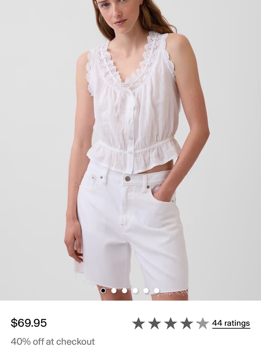 GAP White Eyelet-Trim Sleeveless Button Front Top NWOT never worn